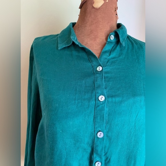 J jill love linen green tunic blouse top shirt, Lagenlook coastal Christmas top - Picture 2 of 8